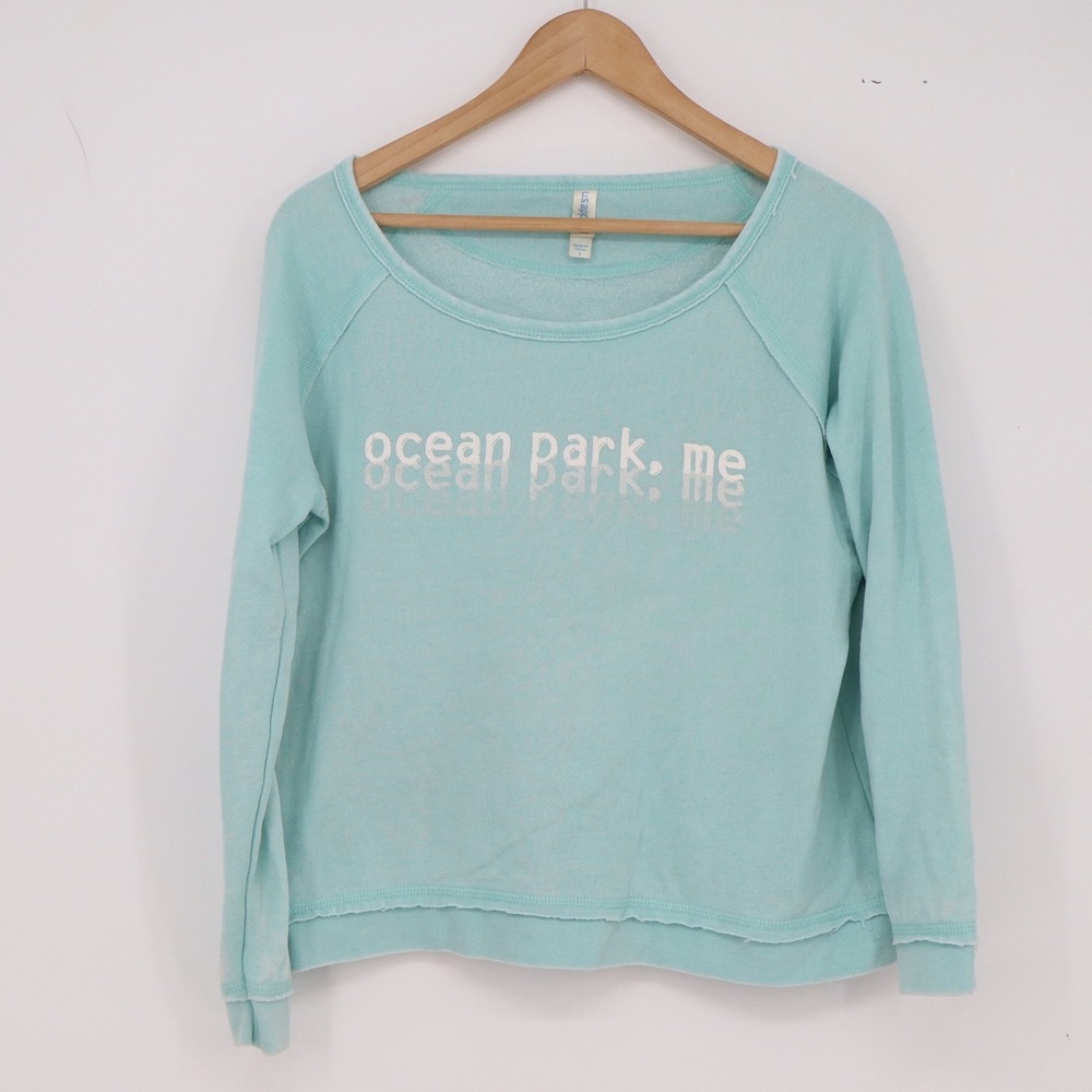 U.S. Apparel Sweatshirt Womens S Ocean Park ME Graphic Mint Green Raw Hem